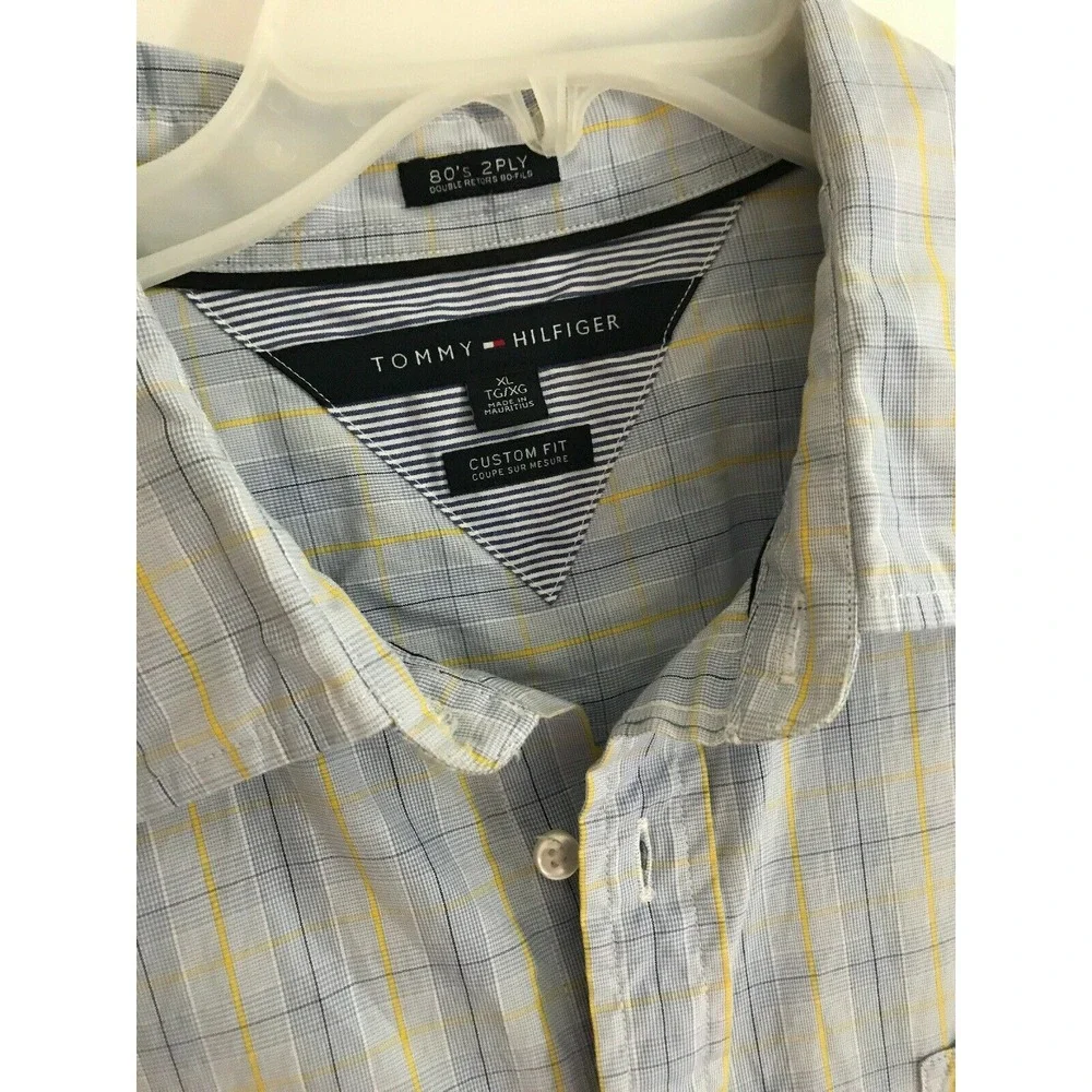 tommy hilfiger mens‎ xl blue plaid retro button front shirt